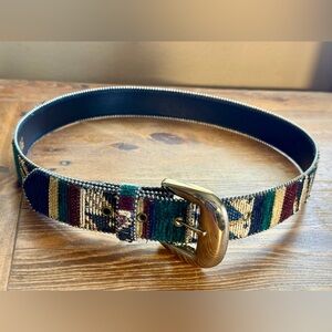 Vintage Tapestry Jewel Tone Belt  Prestige Leather Boho Textile Rich Colors